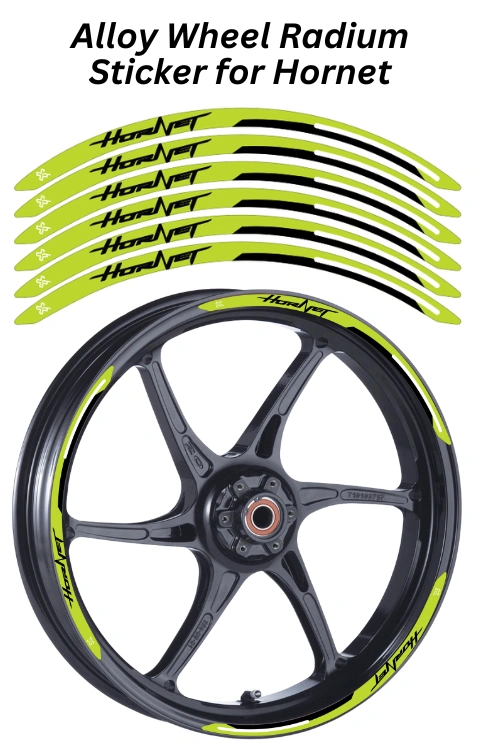 Alloy Wheel Radium Sticker Compatible with Hornet | Made in Premium Radium with FPF (Fade Protection Film), Waterproof, Precut Sticker, Pack Of 12